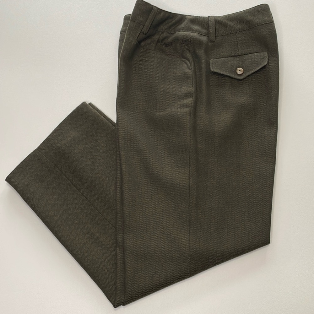 Women’s Chocolate Brown Herringbone Fully Lined 100% Wool Pants Size 12